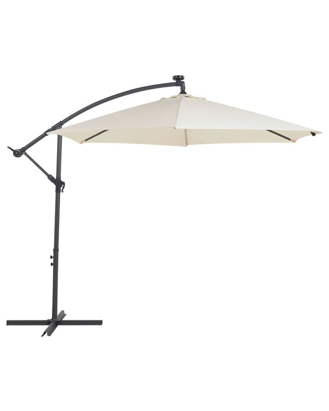 Garden Cantilever Parasol Beige Polyester Shade with LED Light  ø 285 cm Aluminium Pole Crank Mechanism Outdoor Umbrella Beliani