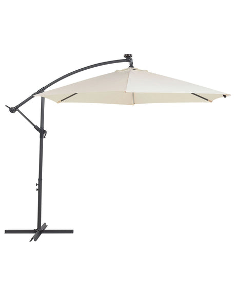Garden Cantilever Parasol Beige Polyester Shade with LED Light   285 cm Aluminium Pole Crank Mechanism Outdoor Umbrella Beliani
