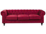 Chesterfield Sofa Dark Red Velvet Fabric Upholstery Black Legs 3 Seater Beliani
