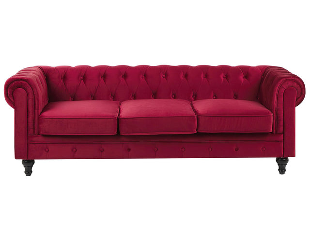 Chesterfield Sofa Dark Red Velvet Fabric Upholstery Black Legs 3 Seater Beliani