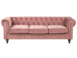 Chesterfield Sofa Pink Velvet Fabric Upholstery Black Legs 3 Seater Beliani