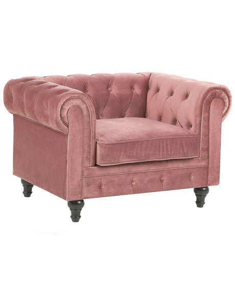 Chesterfield Armchair Pink Velvet Fabric Upholstery Dark Wood Legs Contemporary Beliani