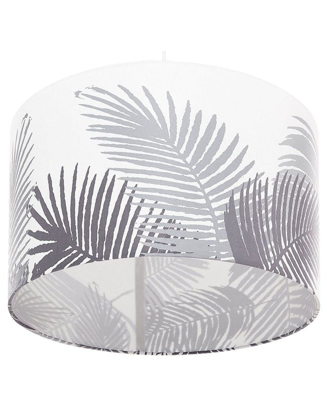 Pendant Lamp White and Grey Fabric Drum Shade Leaf Pattern Ceiling 1-Light  Beliani