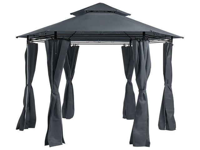 Garden Gazebo Dark Grey Polyester Curtains Black Metal Frame Patio Furniture UV Resistant Beliani