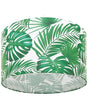 Pendant Lamp White and Green Fabric Drum Shade Leaf Pattern Ceiling 1-Light  Beliani