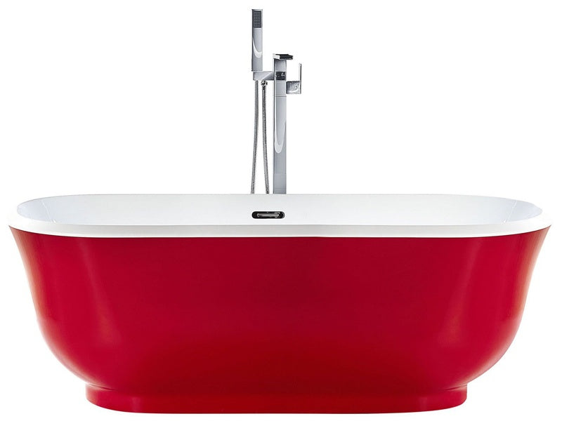 Freestanding Bath Red Sanitary Acrylic Oval Single 170 x 77 cm Modern Design Beliani