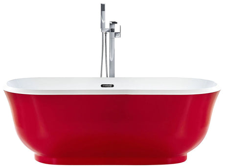 Freestanding Bath Red Sanitary Acrylic Oval Single 170 x 77 cm Modern Design Beliani