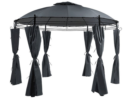 Gazebo Dark Grey Fabric Black Steel Frame Round 368 cm Curtains Garden Beliani