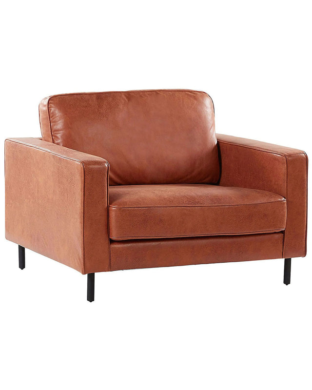 Armchair Gold Brown Faux Leather Retro Living Room Accent Chair Black Legs Track Arm Beliani