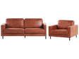 Sofa Set Golden Brown Faux Leather Polyester 3 Seater Sofa Armchair Retro Living room Design Beliani