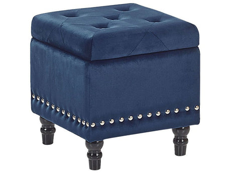 Footstool Dark Blue Velvet Upholstery Button Tufted Nailhead Trim Seat  Beliani