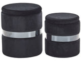 Set of 2 Storage Pouffes Black Polyester Velvet Upholstery Footstool Glam Style Beliani