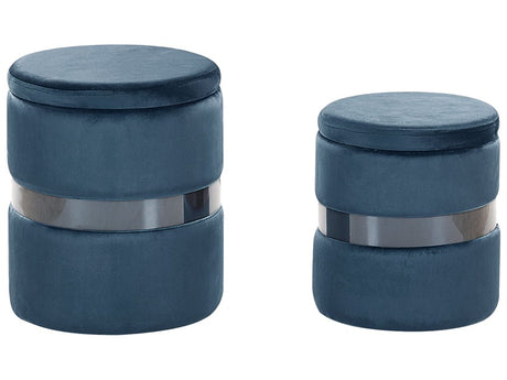 Set of 2 Storage Pouffes Light Blue Polyester Velvet Upholstery Footstool Glam Style Beliani