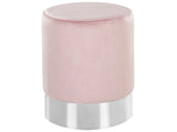 Pouffe Pink Velvet Upholstery Silver Metallic Band Glamour Style Beliani