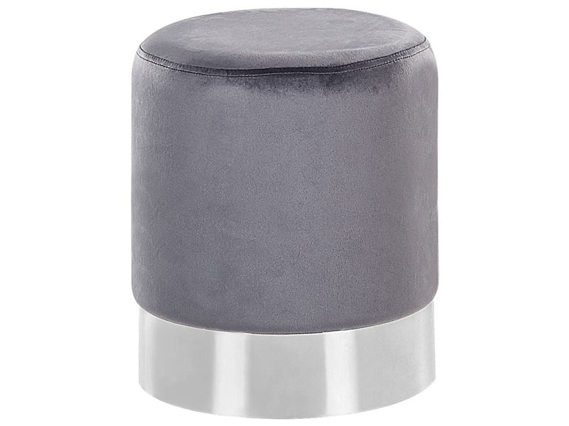 Pouffe Grey Velvet Upholstery Silver Metallic Band Glamour Style Beliani