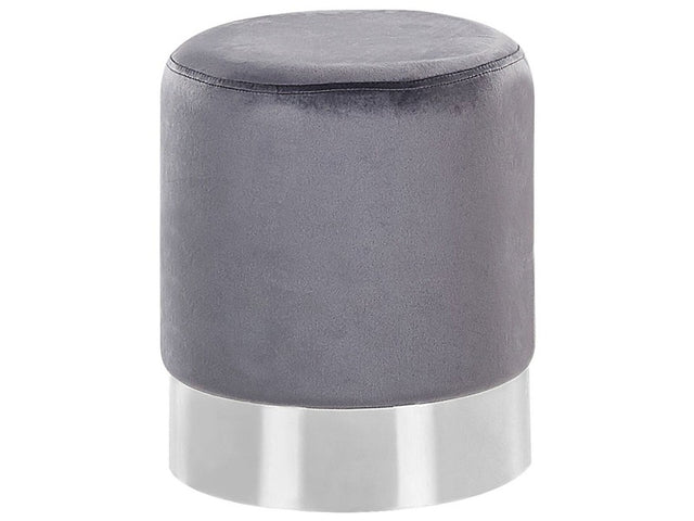 Pouffe Grey Velvet Upholstery Silver Metallic Band Glamour Style Beliani