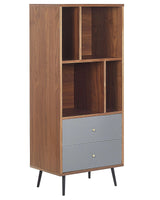 Bookcase Dark Walnut with Grey MDF 139 x 60 x 40 cm Storage Unit with Drawers Modern Beliani