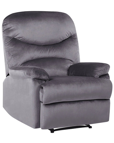 Recliner Chair Grey Velvet Upholstery Push-Back Manually Adjustable Back and Footrest Retro Design Armchair Beliani