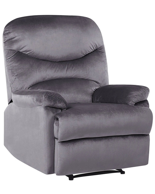 Recliner Chair Grey Velvet Upholstery Push-Back Manually Adjustable Back and Footrest Retro Design Armchair Beliani