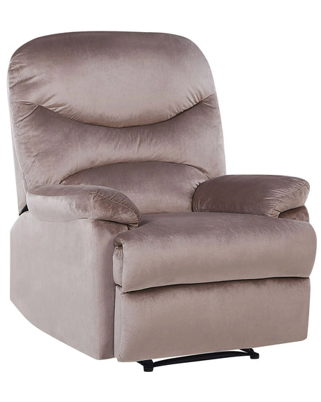 Recliner Chair Taupe Velvet Upholstery Push-Back Manually Adjustable Back and Footrest Retro Design Armchair Beliani