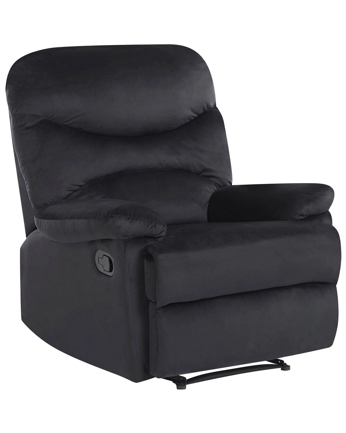 Recliner Chair Black Velvet Upholstery Push-Back Manually Adjustable Back and Footrest Retro Design Armchair Beliani