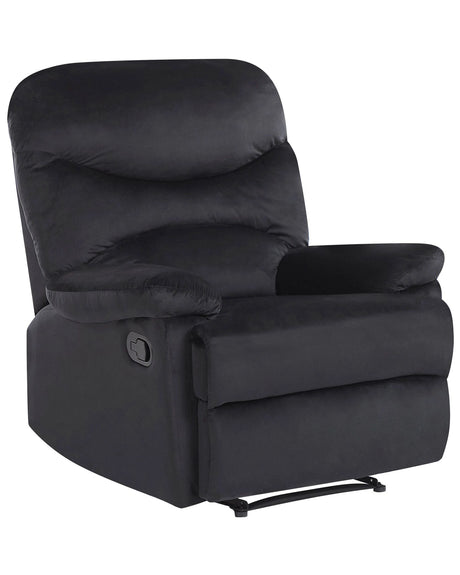 Recliner Chair Black Velvet Upholstery Push-Back Manually Adjustable Back and Footrest Retro Design Armchair Beliani