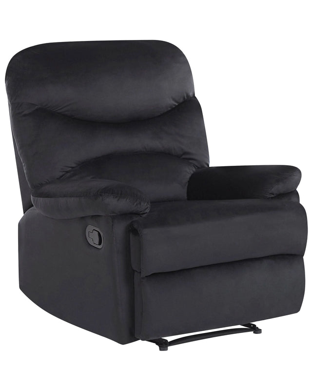 Recliner Chair Black Velvet Upholstery Push-Back Manually Adjustable Back and Footrest Retro Design Armchair Beliani