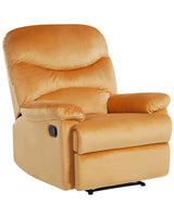 Recliner Chair Yellow Velvet Upholstery Push-Back Manually Adjustable Back and Footrest Retro Design Armchair Beliani