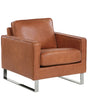 Armchair Golden Brown Faux Leather Track Arms Metal Legs Retro Beliani