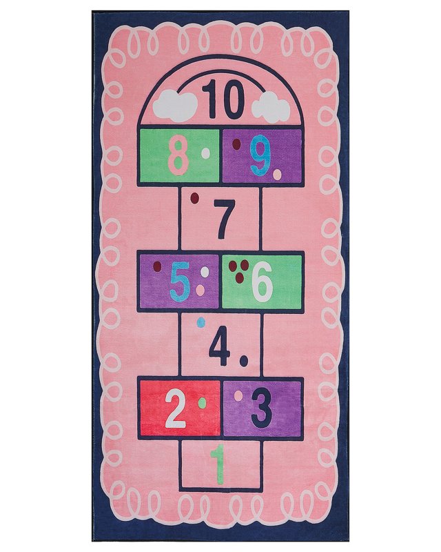 Area Rug Pink Hopscotch Print 80 x 150 cm Low Pile Runner for Children Beliani