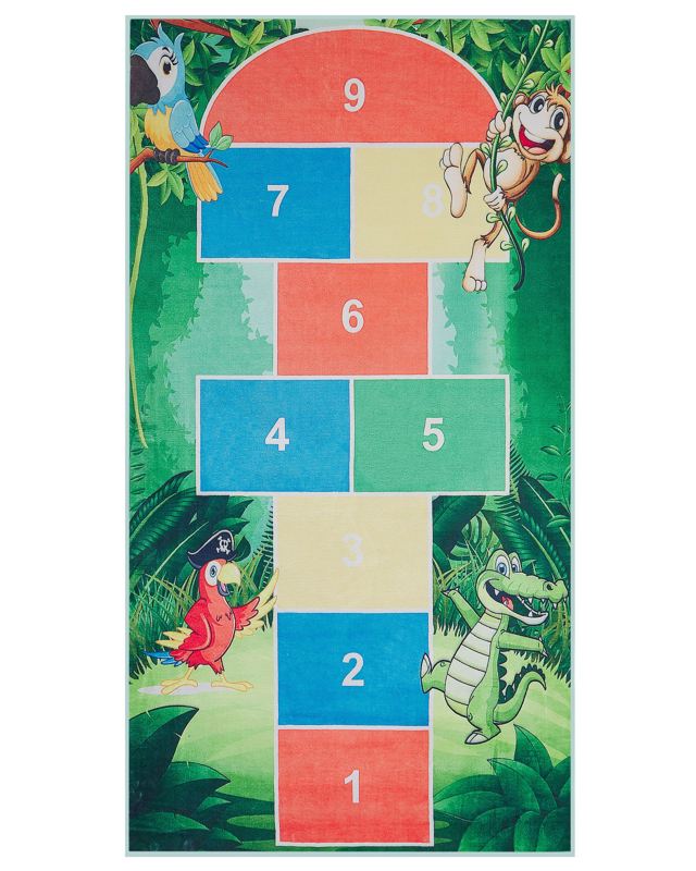 Area Rug Green Hopscotch Print 80 x 150 cm Low Pile Runner for Children Beliani