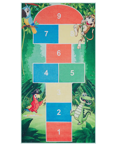 Area Rug Green Hopscotch Print 80 x 150 cm Low Pile Runner for Children Beliani