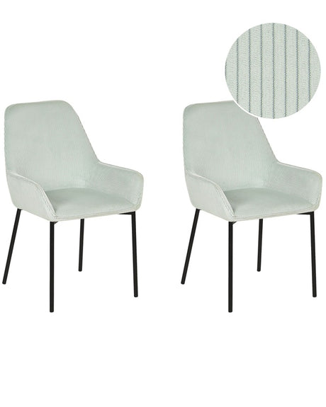 Set of 2 Dining Room Chairs Mint Green Corduroy Fabric Upholstered Seat Black Metal Legs Modern Style Beliani