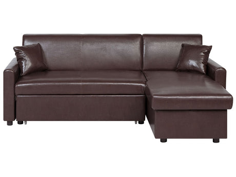 Corner Sofa Bed Dark Brown Faux Leather 3 Seater Left Hand Orientation with Storage Beliani