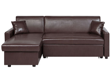 Corner Sofa Bed Dark Brown Faux Leather 3 Seater Right Hand Orientation with Storage Beliani