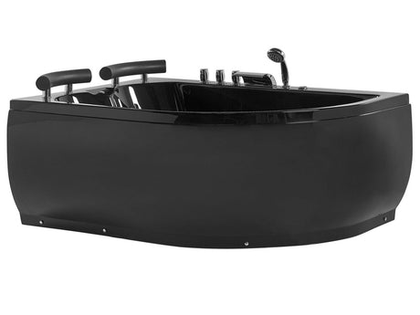 Whirlpool Bath Black Sanitary Acrylic LED Illuminated Curved Right Hand Double 158 x 113 cm Beliani