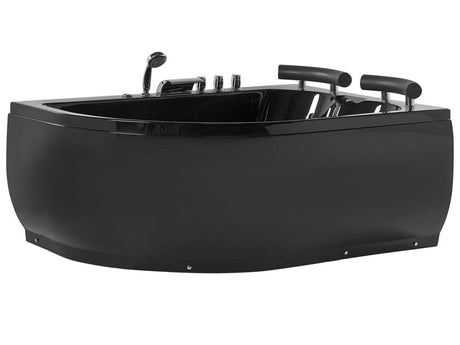 Whirlpool Bath Black Sanitary Acrylic LED Illuminated Curved Left Hand Double 158 x 113 cm Beliani