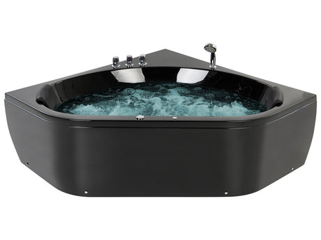 Whirlpool Corner Bath Black Sanitary Acrylic LED 140 cm Beliani