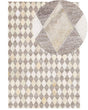 Area Rug Brown and Beige Jacquard Cowhide Leather Geometric Diamond Pattern Retro 140 x 200 cm Beliani