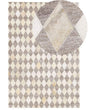 Area Rug Brown and Beige Jacquard Cowhide Leather Geometric Diamond Pattern Retro 160 x 230 cm Beliani