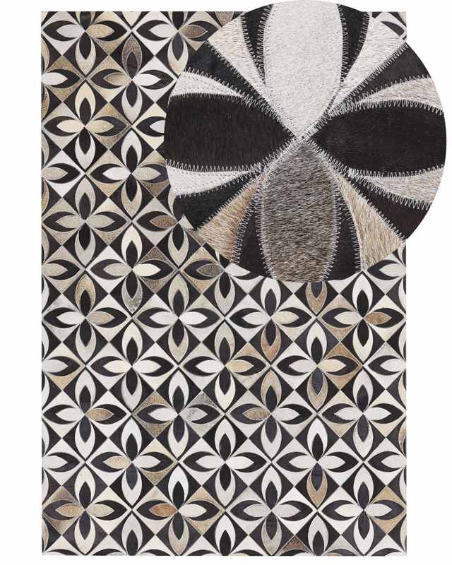 Area Rug Multicolour Cowhide Leather 140 x 200 cm Floral Pattern Patchwork Beliani