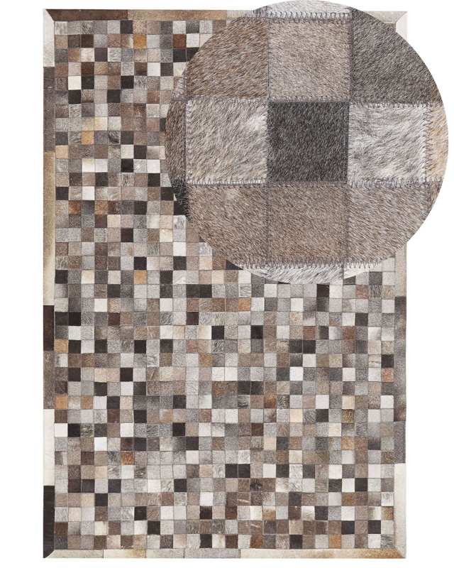 Area Rug Brown and Grey Cowhide Leather 140 x 200 cm Patchwork Pattern Beliani