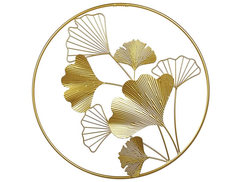 Wall Decor Metal Golden 45 cm Leaves in Frame Wall Art Modern Accessory Beliani