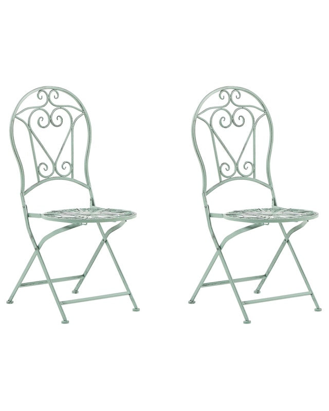 Outdoor Set of 2 Chairs Green Metal Powder Coated vintage Ornaments Beliani