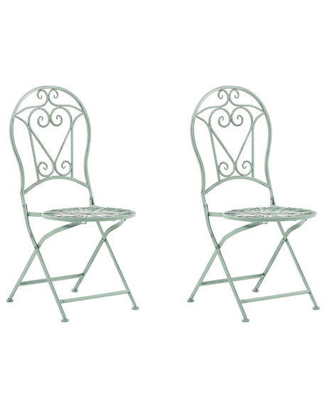 Outdoor Set of 2 Chairs Green Metal Powder Coated vintage Ornaments Beliani
