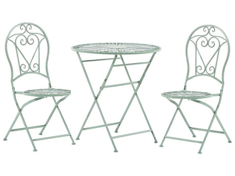 Outdoor Bistro Set Green Metal 2 Folding Chairs Round Table Decorative Balcony Set Beliani