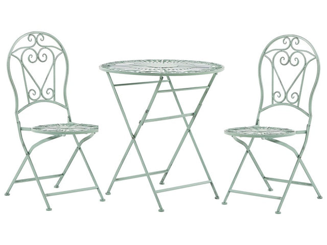 Outdoor Bistro Set Green Metal 2 Folding Chairs Round Table Decorative Balcony Set Beliani