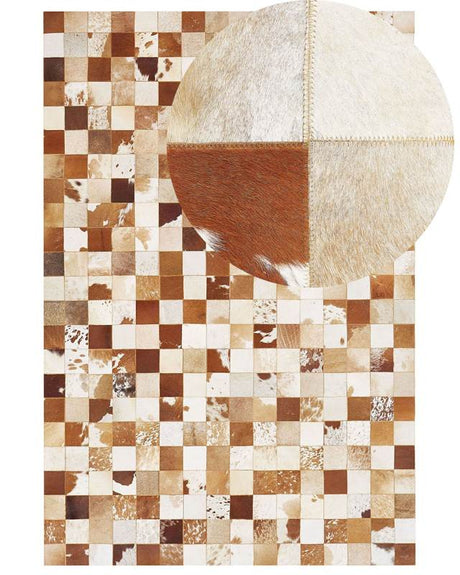 Area Rug Brown and White Cowhide Leather 160 x 230 cm Patchwork Pattern Beliani