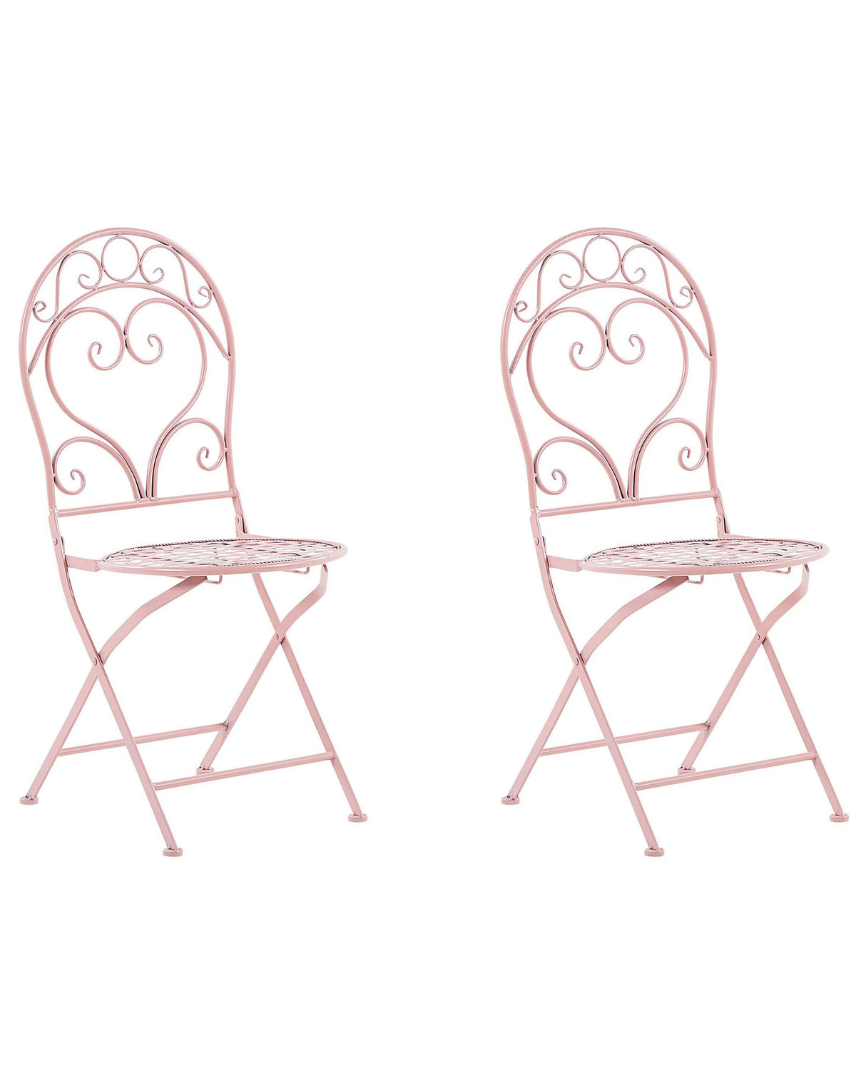 Outdoor Set of 2 Chairs Pink Metal Powder Coated Scrollwork Backrest Beliani