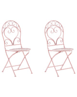 Outdoor Set of 2 Chairs Pink Metal Powder Coated Scrollwork Backrest Beliani